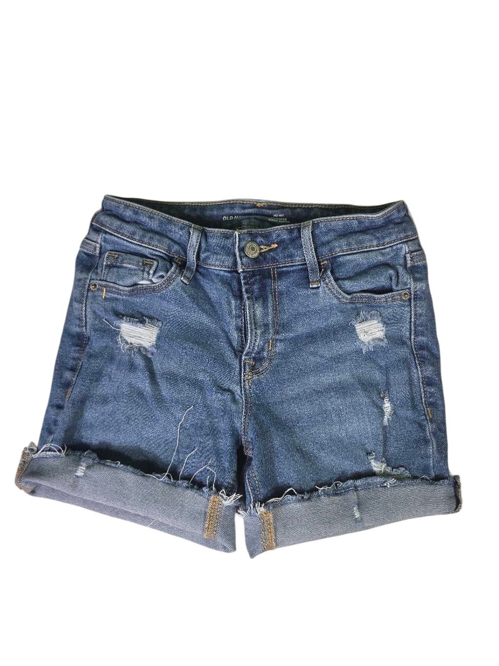 Old Navy Blue Distressed Cutoff Denim Shorts – Rolled Cuff Style (Size 2)